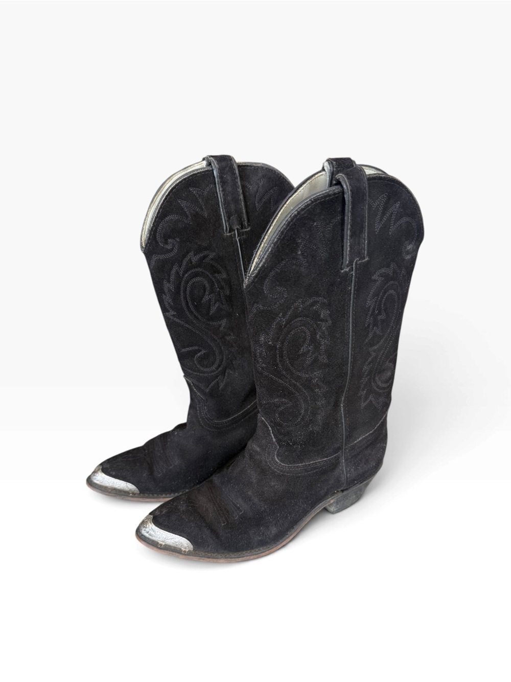 Durango Black Suede Western Boots with Silver Toe Caps Size 8